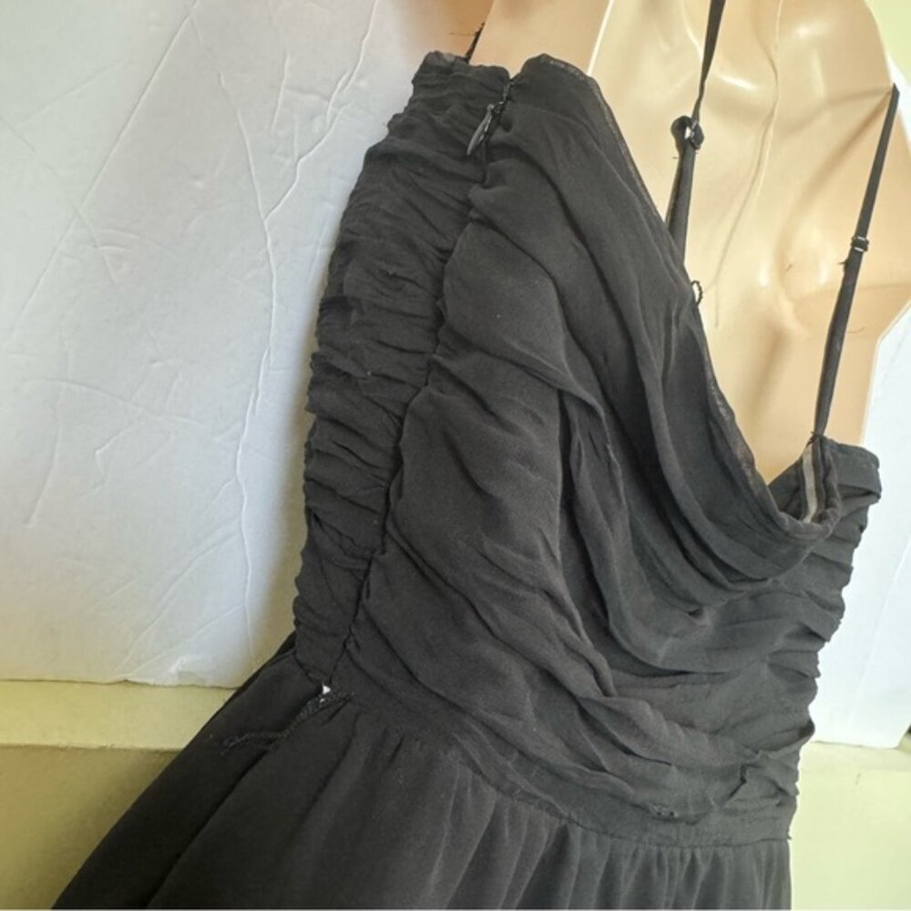 Guess NWOT Chiffon Evening Dress Ruched Sweetheart Faux Wrap Skirt Ruffle Draped - Picture 8 of 16